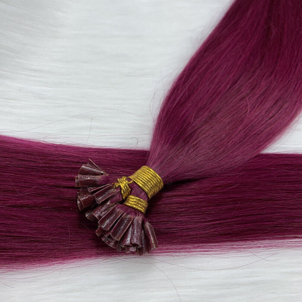 Pre Bonded Keratin U Tip Human Hair Extensions Burgundy 16 Inch 100g