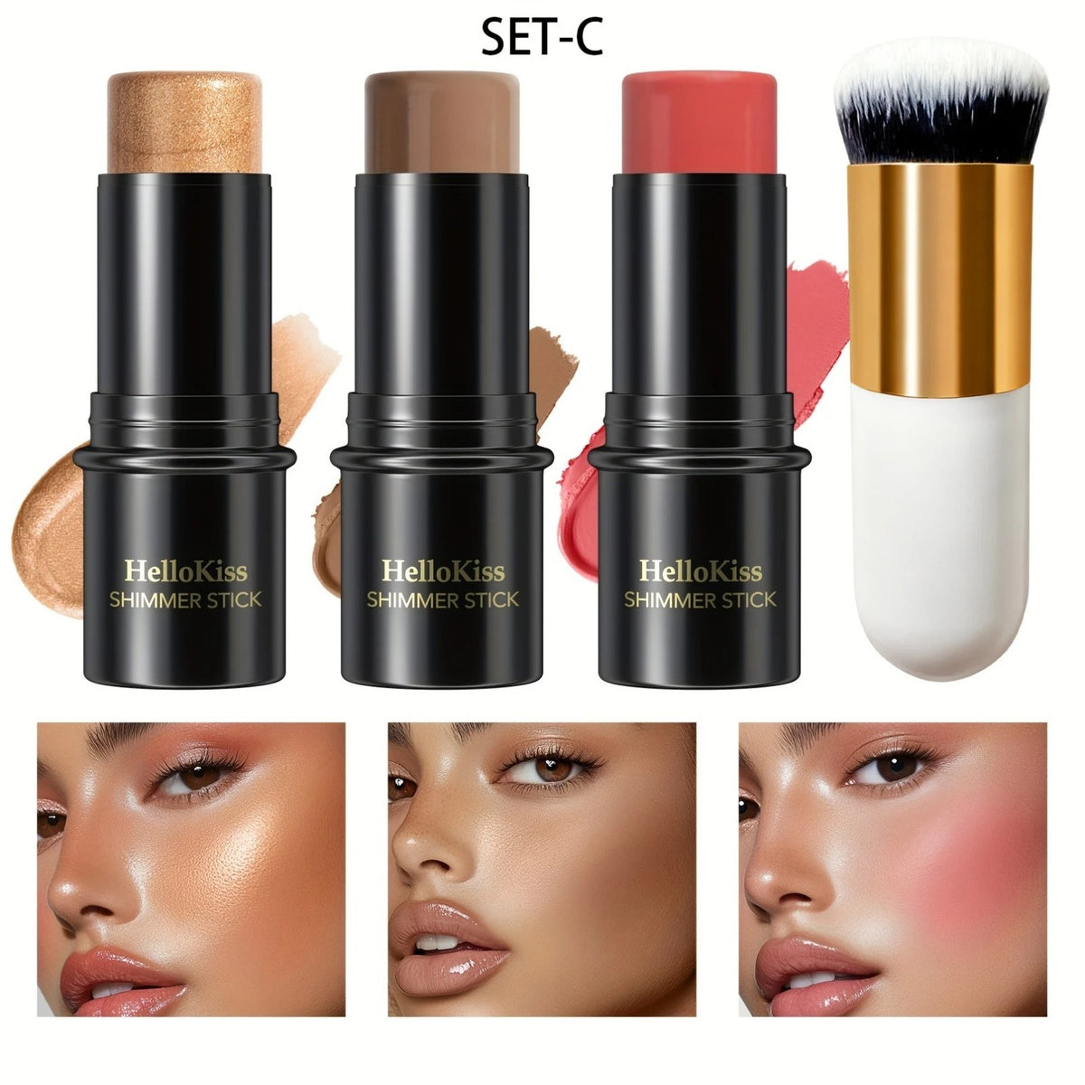 4PCS Cream Contour Stick Kit - Matte Waterproof Blush Highlighter Bronzer Set