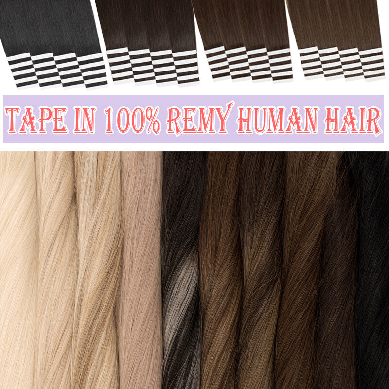 Remy Human Hair Tape-In Extensions Full Head 40pcs - Various Lengths & Colors