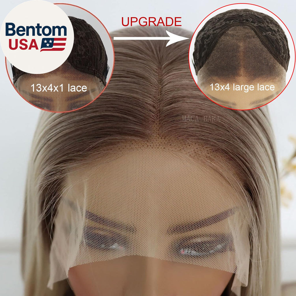 Ash Blonde Lace Front Wig Long Straight Ombre Brown Synthetic Hair