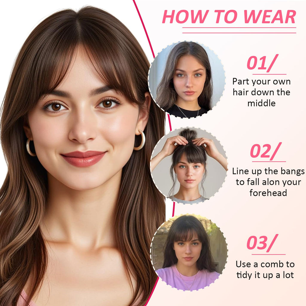 Remy Human Hair Clip-In Bangs with Temples - Natural Black & Brown Shades