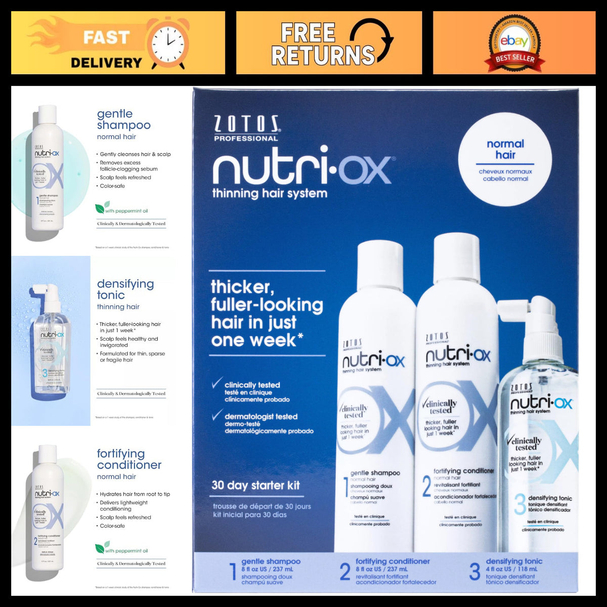 Hair Loss Treatment Kit for Thinning Hair - Fuller, Thicker Hair in 1 Week