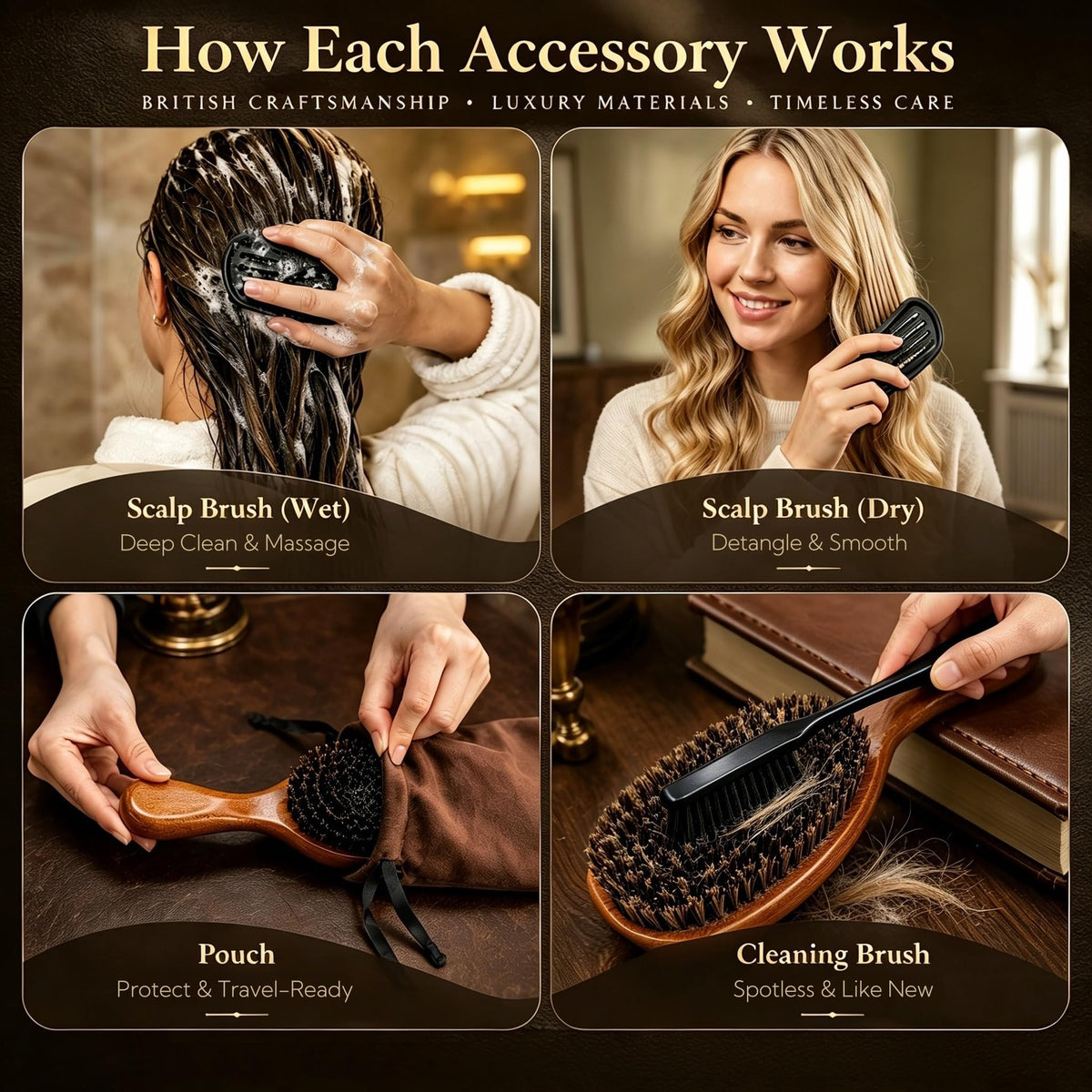 Large Wooden Boar Bristle Hair Brush for Men & Women - Natural Detangler & Styler