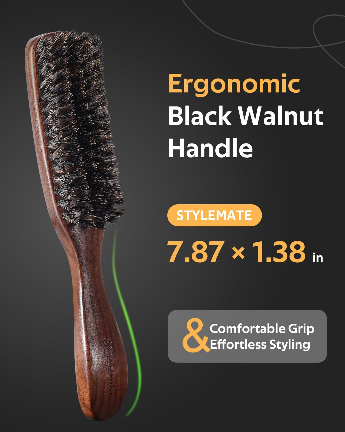 Men's Boar Bristle Hair & Beard Brush with Walnut Wood Handle - Smoothing & Styling