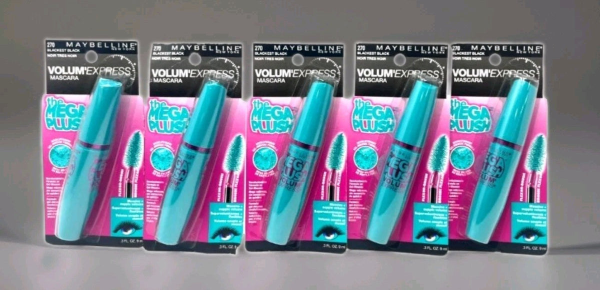 Maybelline Volum'Express Mega Plush Washable Mascara Blackest Black 270 - 5 Pack