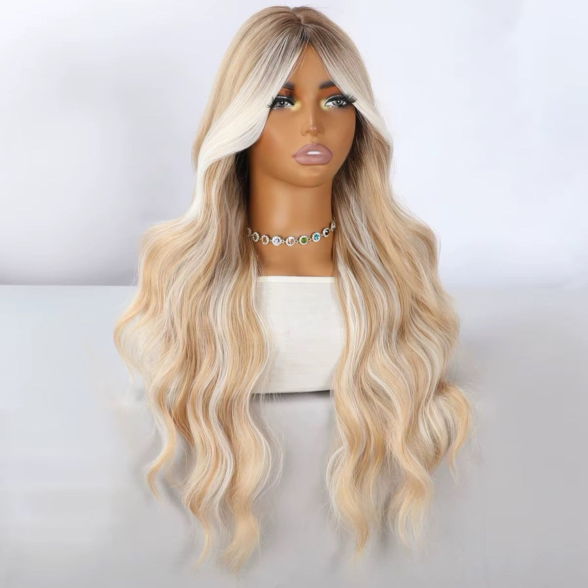 Balayage Blonde Lace Front Wavy Long Synthetic Wig - 22 Inch Adjustable