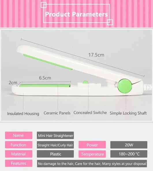 Mini Travel Hair Straightener and Curler - Compact Ceramic Flat Iron for Touch-Ups