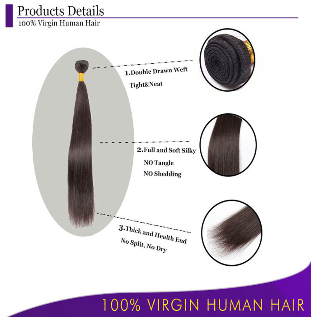 Long Straight Virgin Human Hair Extensions - 6A Quality, 24-30 Inches