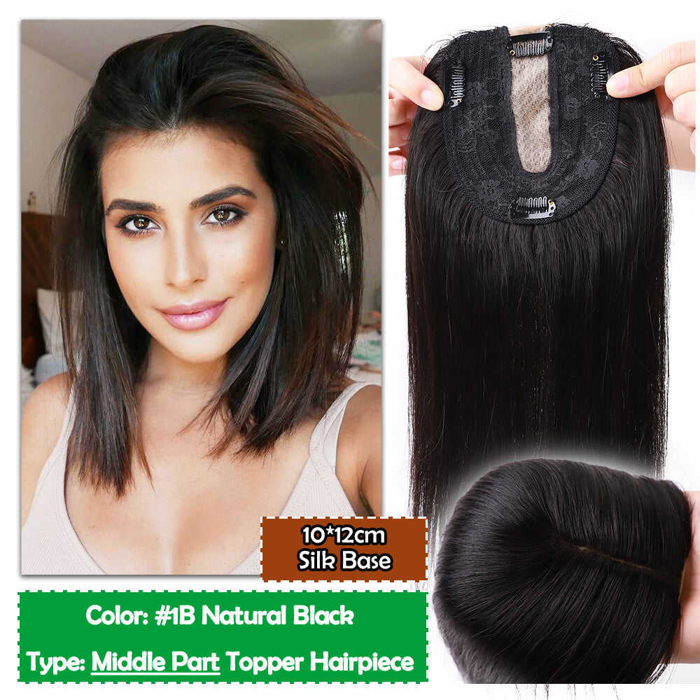 Human Hair Topper with Bangs Clip-In Remy Hairpiece for Thinning Hair