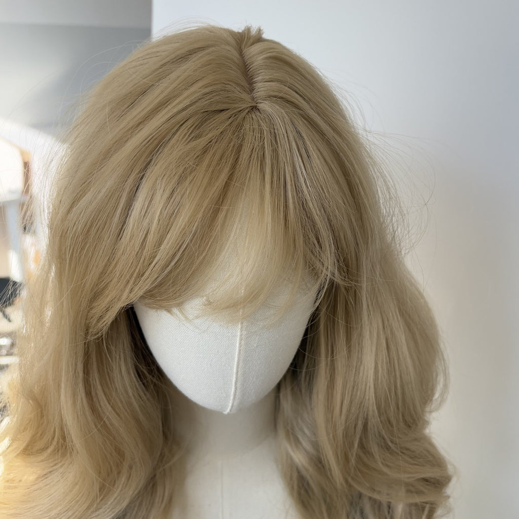 Long Wavy Cosplay Wig with Bangs Blonde Synthetic Hair - Wear & Go