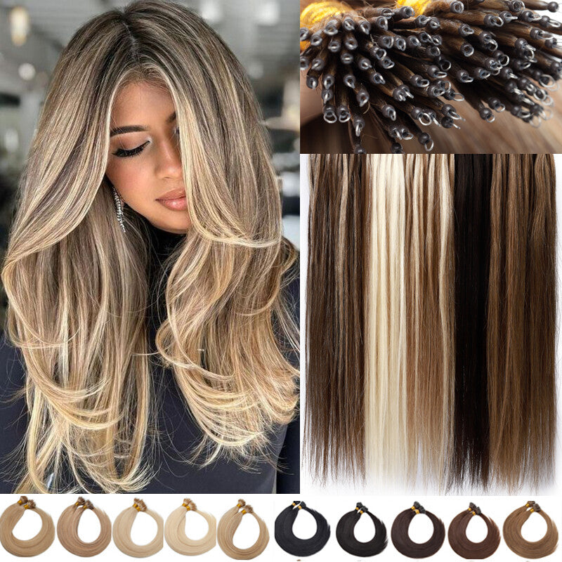 100% Remy Human Hair Extensions Nano Ring Beads - Multiple Lengths & Colors