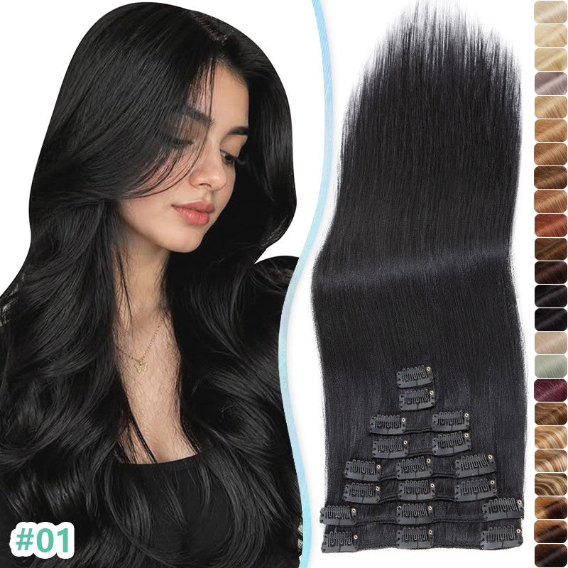Invisible Clip-In Hair Extensions Full Head Set - Real Remy Human Hair