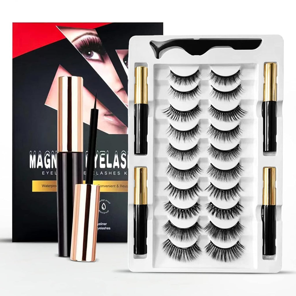 Magnetic Eyelashes 10 Pairs with Magnetic Eyeliner Set - Natural Look