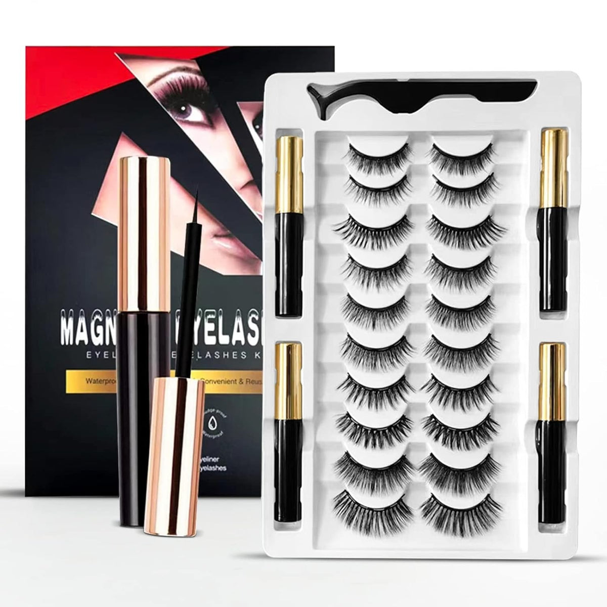 Magnetic Eyelashes 10 Pairs with Magnetic Eyeliner Set - Natural Look