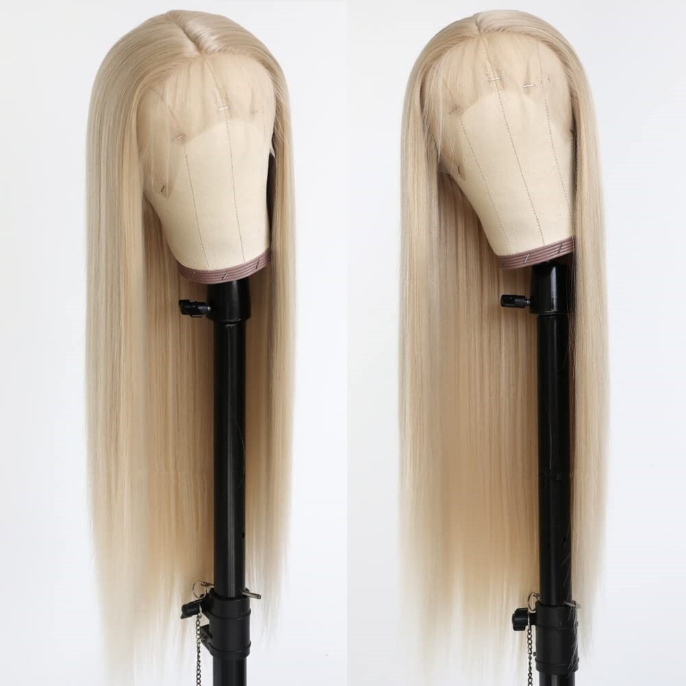 Women Blonde Lace Front Synthetic Wig Heat Safe Straight Hair - High Density
