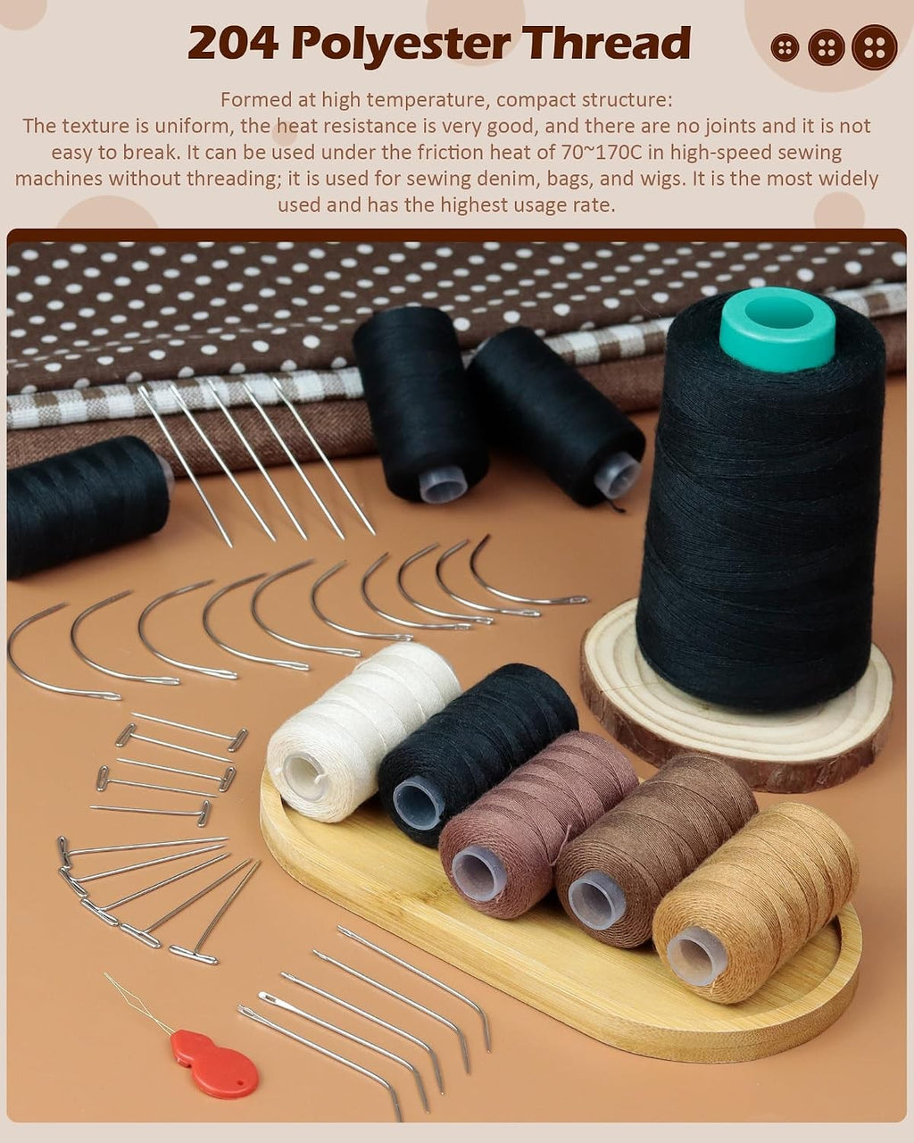 Hair Extension Thread Kit with Needles & Pins for Wig Weaving - Black