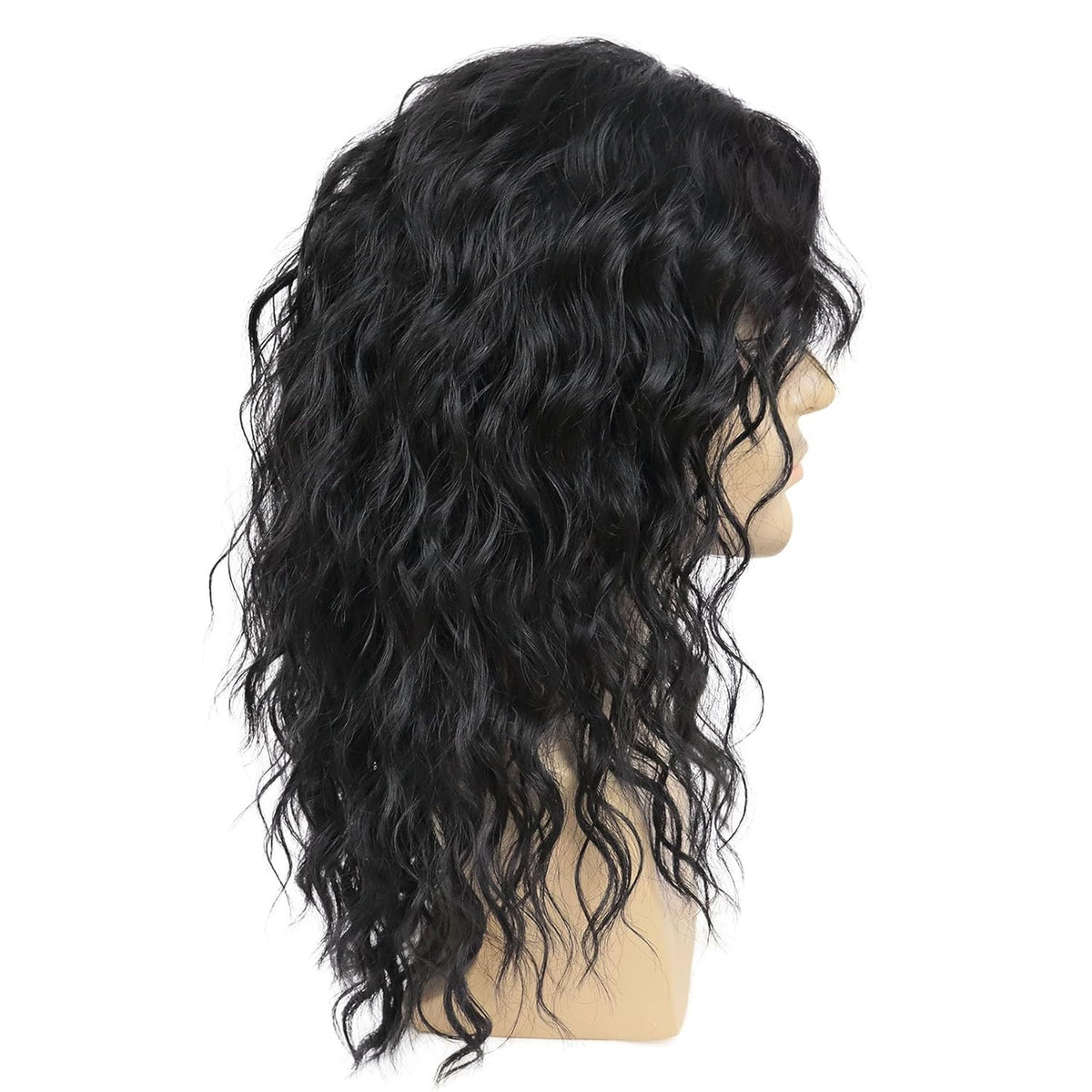 Men's 70s 80s Rocker Wigs Long Curly Black Costume Wig Halloween