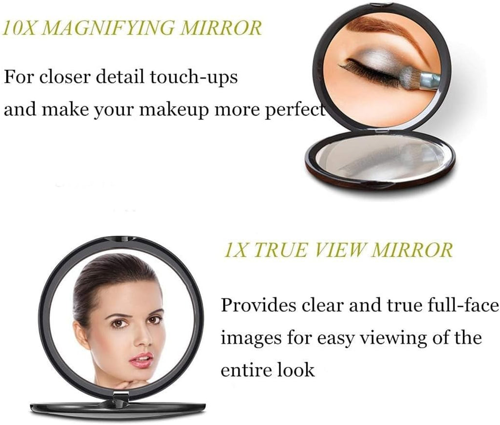 Compact 10x Magnifying Makeup Mirror 4 Inch Travel Pocket Black