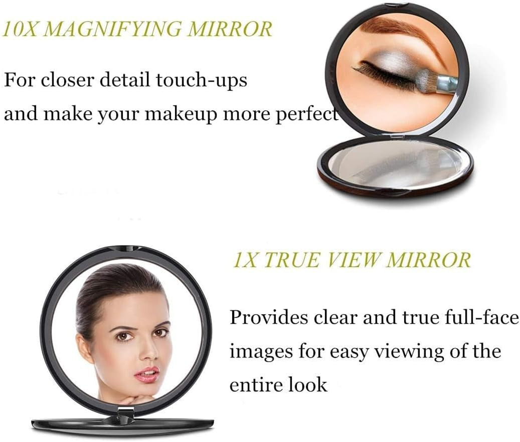 Compact 10x Magnifying Makeup Mirror 4 Inch Travel Pocket Black
