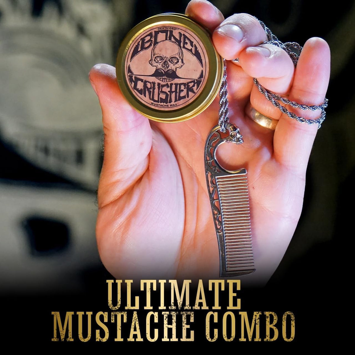 Mustache Wax Extra Strong Hold & Metal Comb Kit - Beard & Lip Balm Set