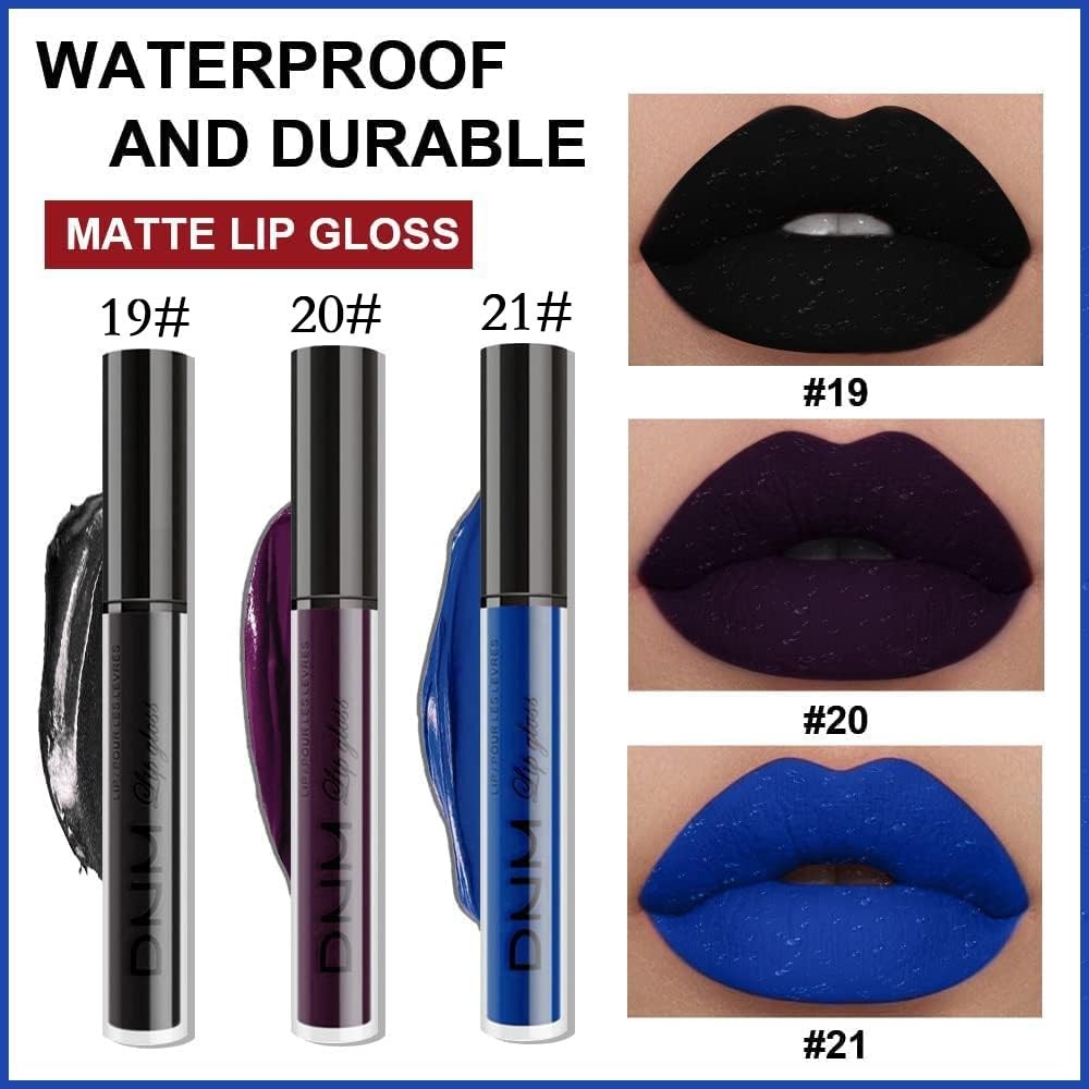 Liquid Lipstick Set 3Pcs Matte Purple Black Blue Long Lasting Lip Color for Women
