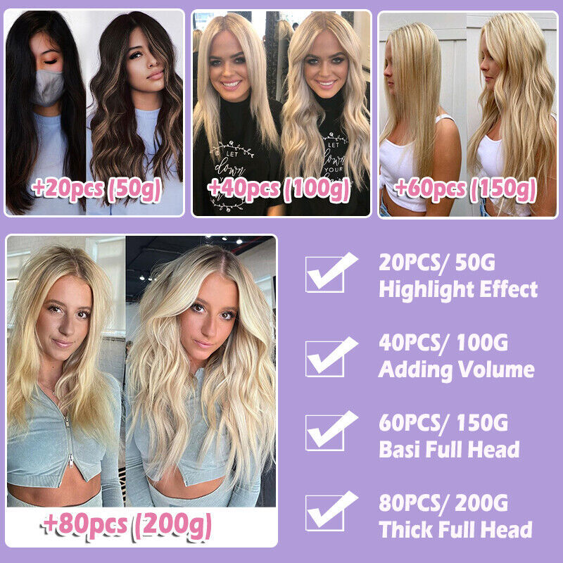 Real Remy Human Hair Extensions Tape-In Weft 24 Inches Thick & Natural Looking