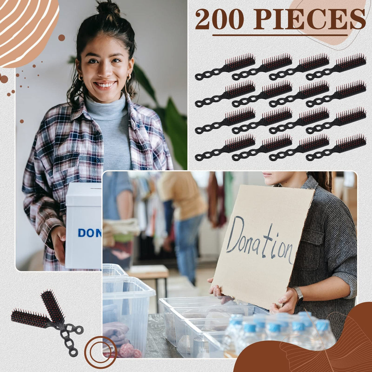 200 Pcs Detangling Hair Brushes for Curly Wavy Hair - Individually Wrapped