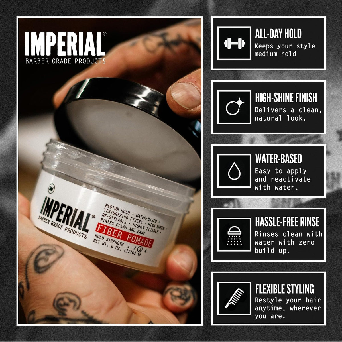 Fiber Pomade 6 oz - Medium Hold Hair Styling Product for Texture & Shine
