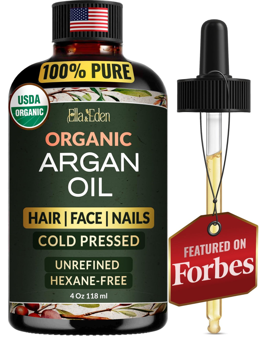 Organic Moroccan Argan Oil for Hair & Skin - 4 Fl Oz, Pure & Cold-Pressed