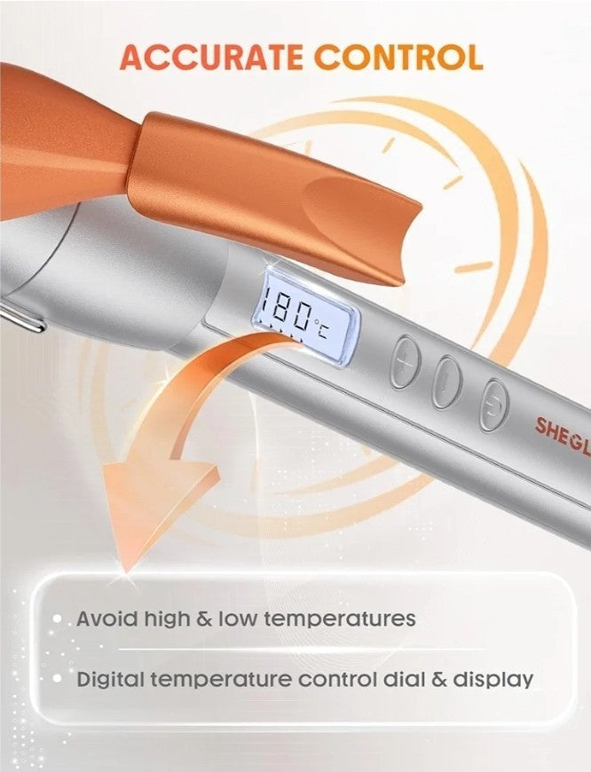 3/8 Inch Curling Iron with LED Display & 8 Temperature Settings - Long Barrel