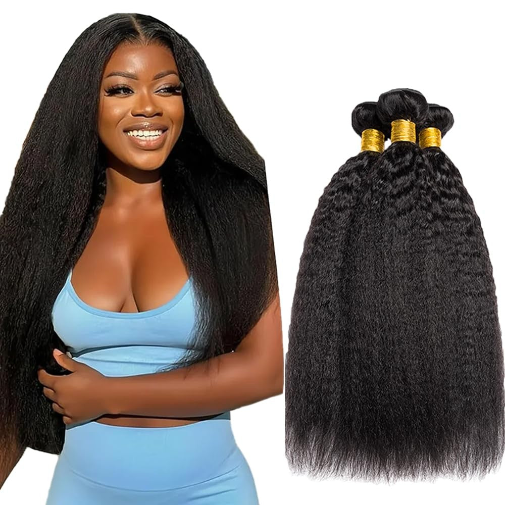 Kinky Straight Brazilian Virgin Human Hair Extensions - 3 Bundles #1b 150g