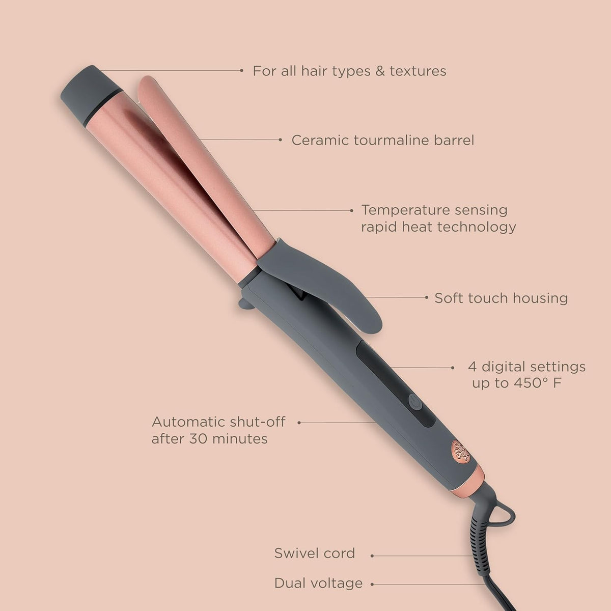 1.25 Inch Ceramic Tourmaline Curling Iron for Silk Smooth Curls