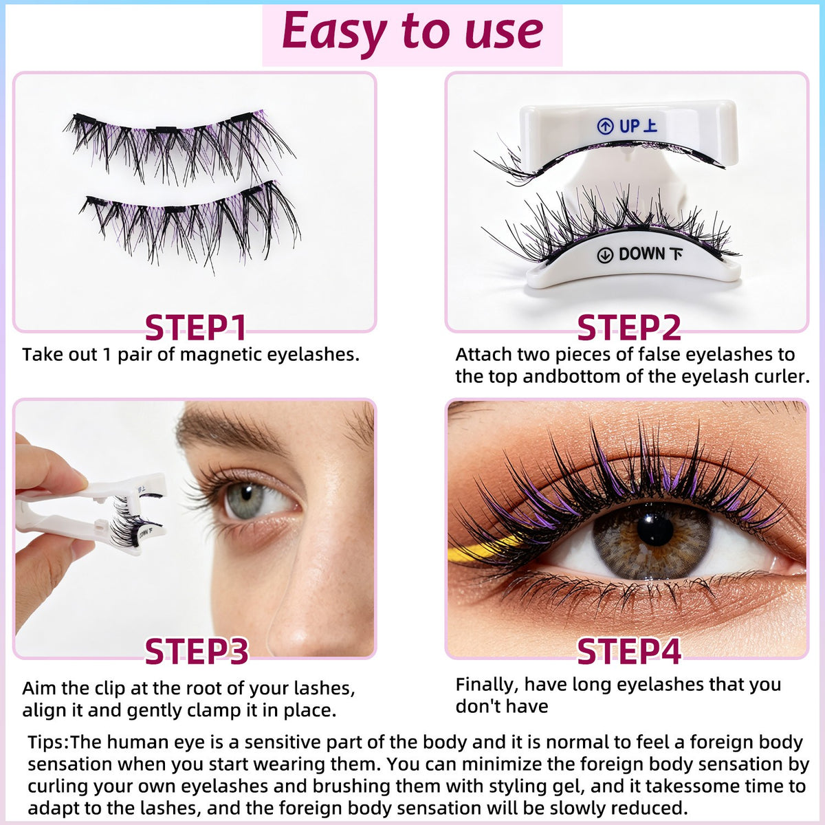 Magnetic False Eyelashes Reusable No Glue for Party Travel - Color Variants