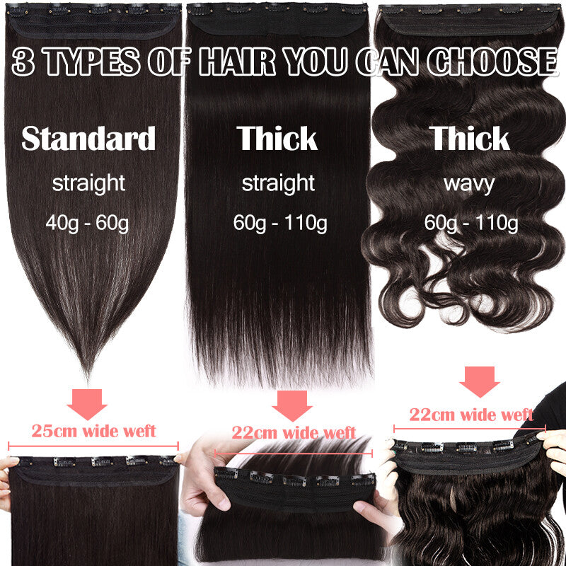 Clip-In Human Hair Extensions Full Head 3/4 Length Remy Hair, Multiple Colors & Lengths