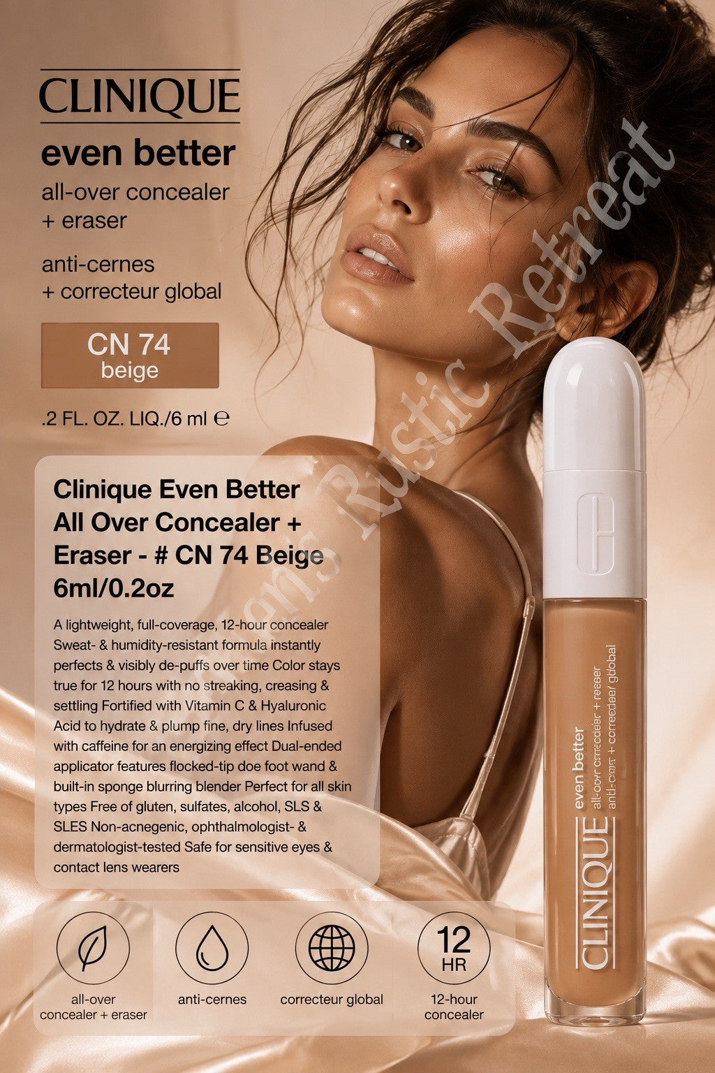 Concealer + Eraser, 0.2 oz, CN 74 Beige – Full Size, New