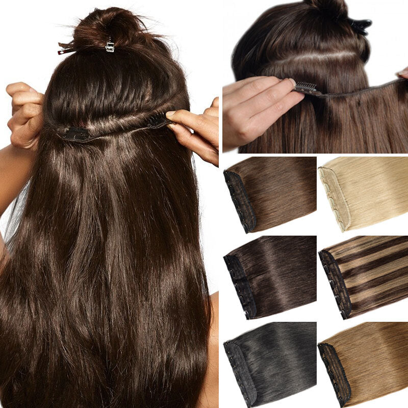 Clip-in Remy Human Hair Extensions Full Head - One Piece, Multiple Colors & Lengths