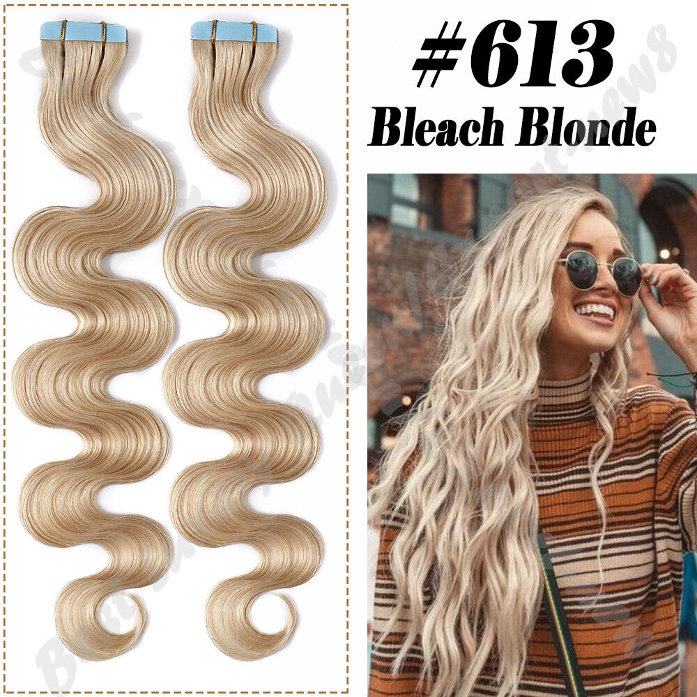 100% Human Hair Tape-In Extensions Full Head Body Wave & Straight Styles