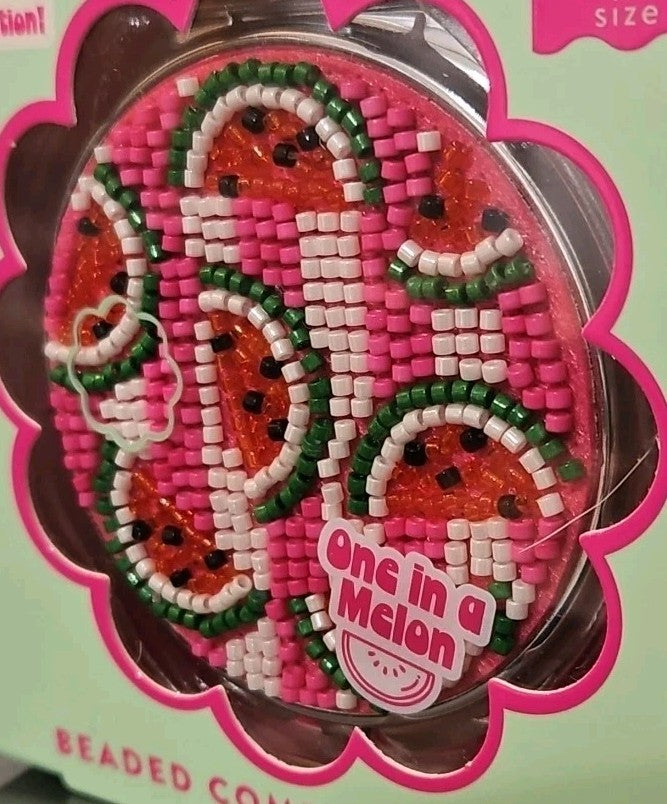 Pink Beaded Compact Mirror – Pocket-Sized Purse Makeup Mirror