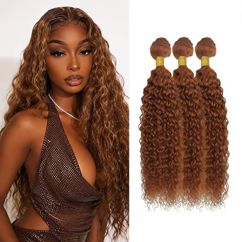 30 Inch Light Brown Water Wave Human Hair Extensions - Brown, 18-22 Inch