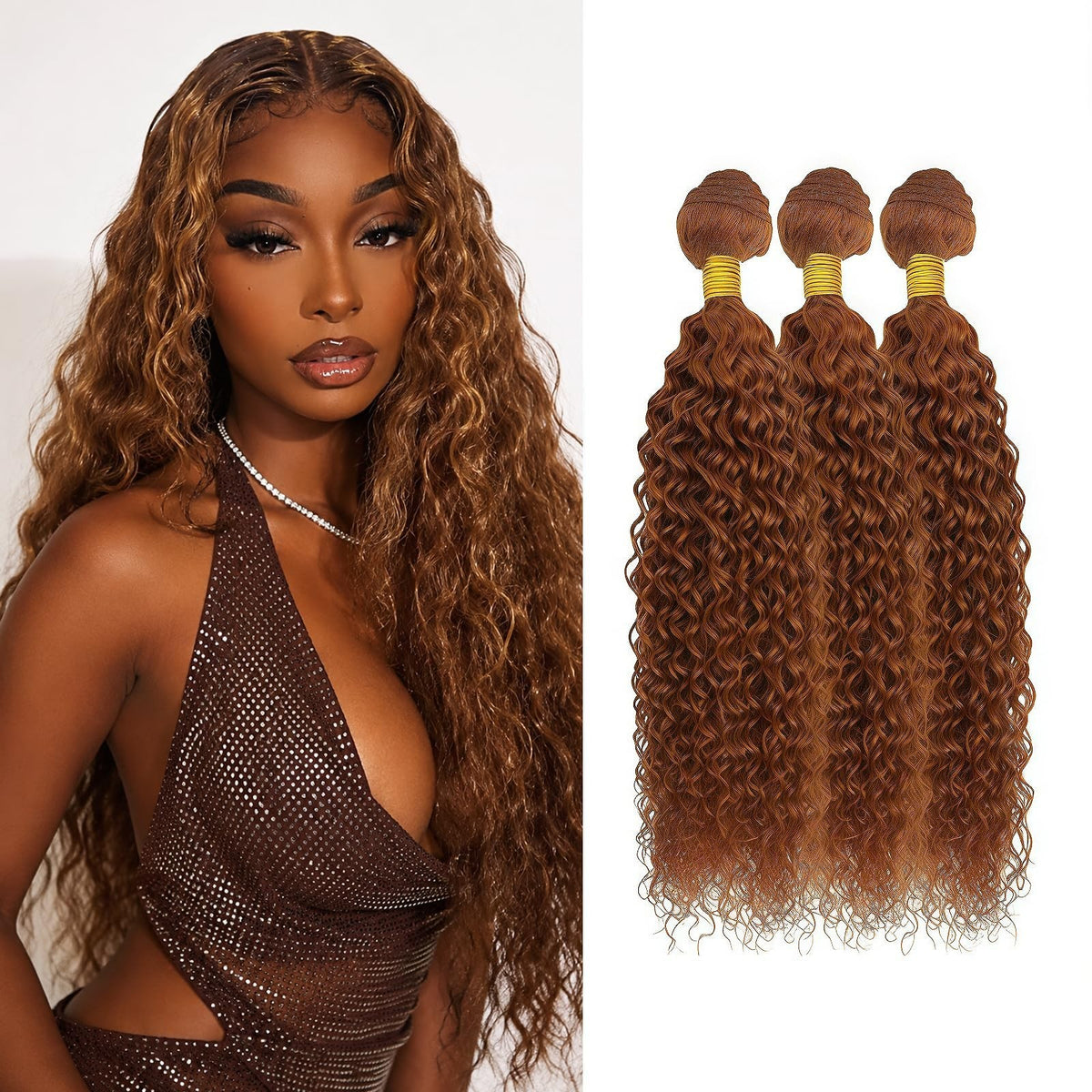 30 Inch Light Brown Water Wave Human Hair Extensions - Brown, 18-22 Inch
