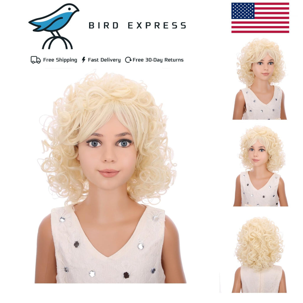 Kids Dolly Parton Style Curly Blonde Wig with Bangs - Costume Accessory