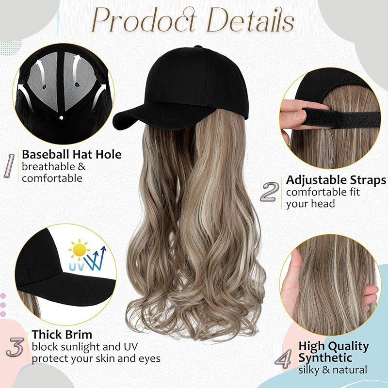 Multi-Color Synthetic Wavy & Straight Wig Baseball Cap Hat for Cosplay & Casual Wear