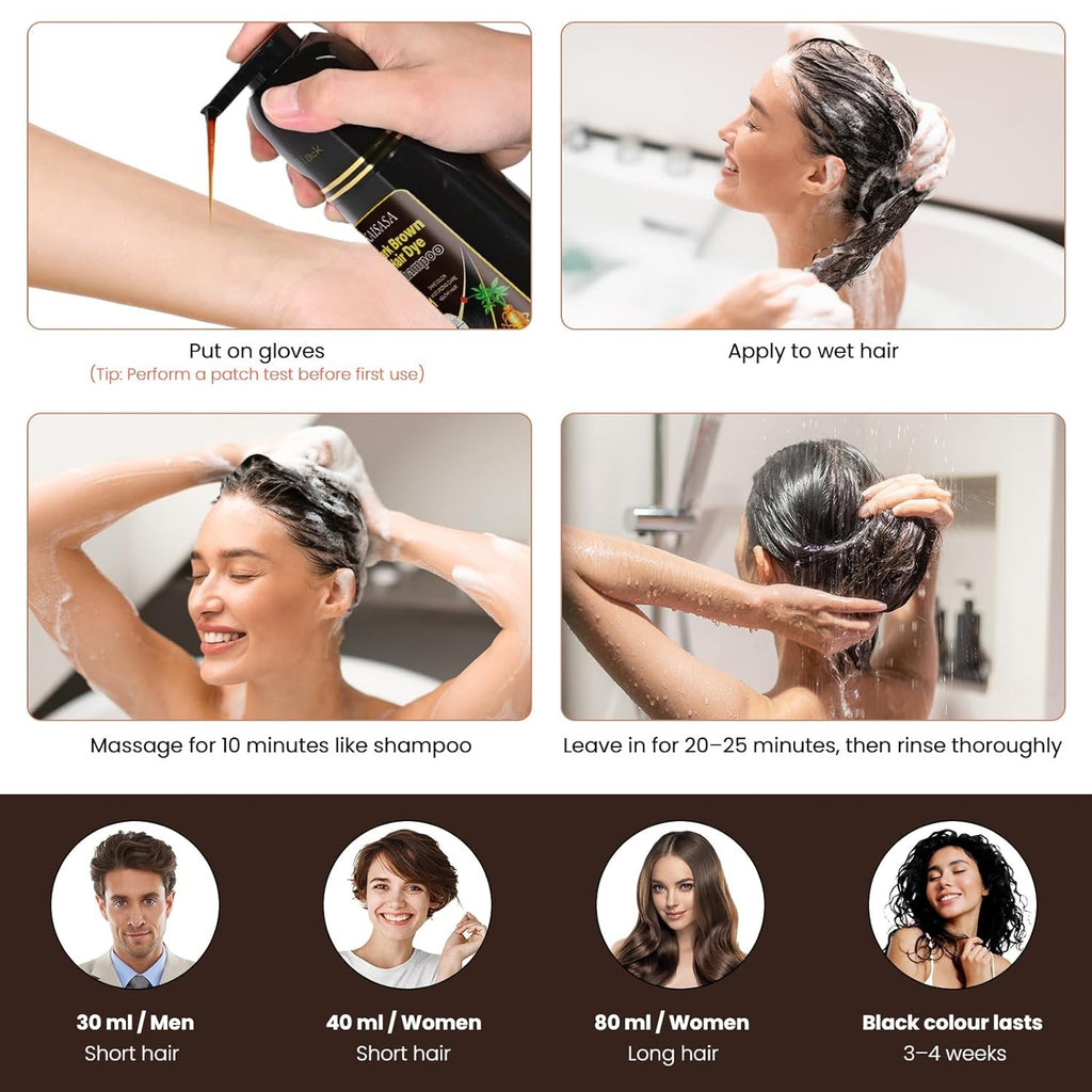 Black Hair Dye Shampoo for Gray Coverage 3-in-1 Natural Plant Formula 16.9oz