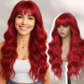 Long Red Wavy Curly Wig with Bangs - 26 Inch Synthetic Hair for Women