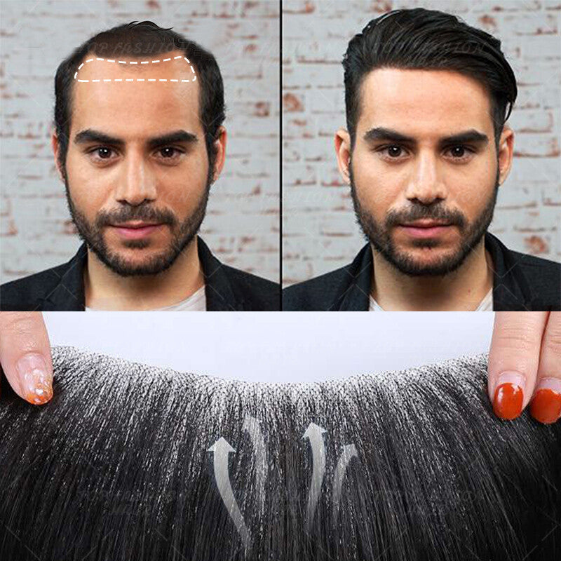Men's Human Hair Replacement System Toupee with PU Lace Mono Base - Remy Hair Piece