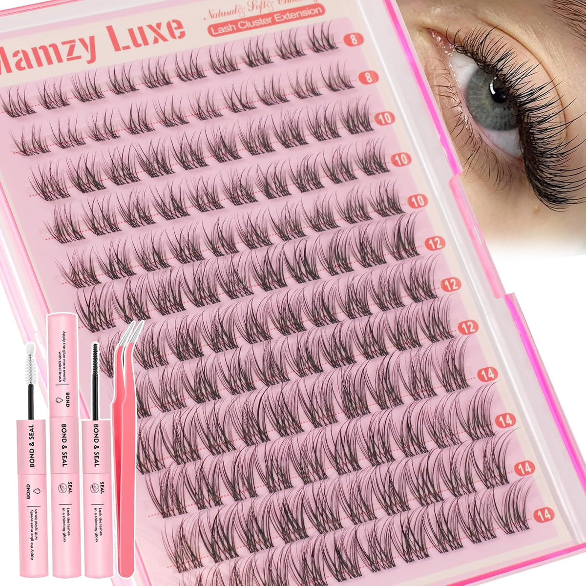 Natural Lash Clusters Kit Short Wispy 8-14MM False Eyelashes with Clear Band