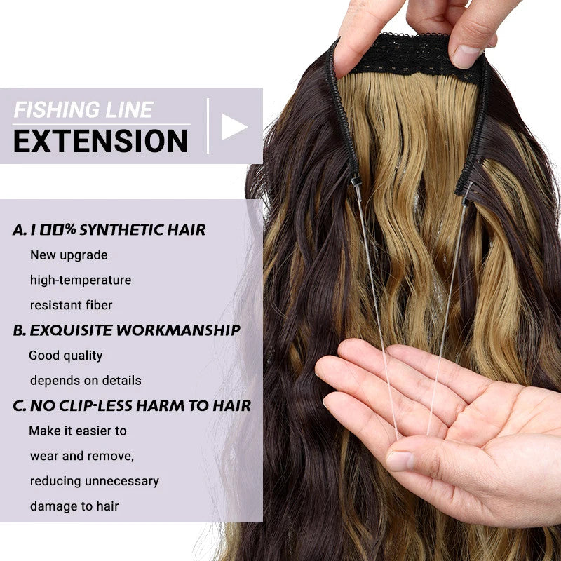 Lightweight Water Wave Curly Hair Extensions - Synthetic Fluffy Hairpiece