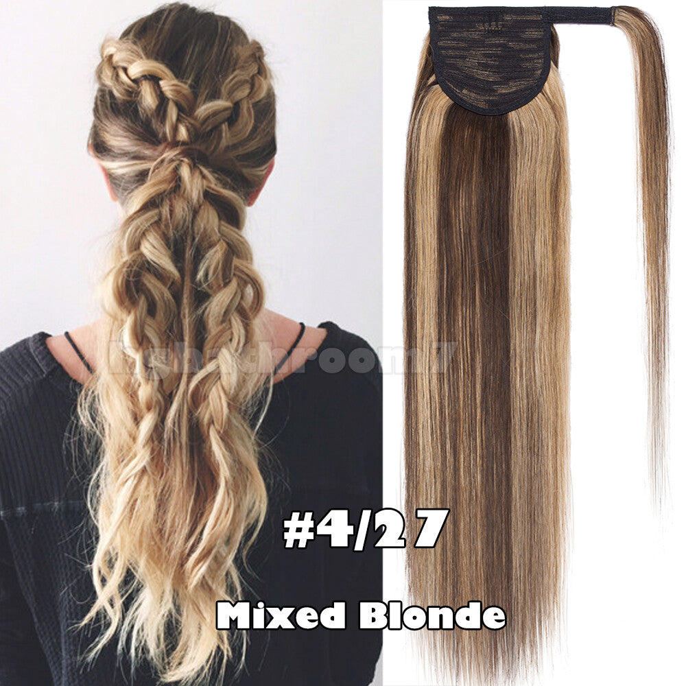 100% Human Hair Ponytail Extensions Clip-In Wrap Around Hairpiece