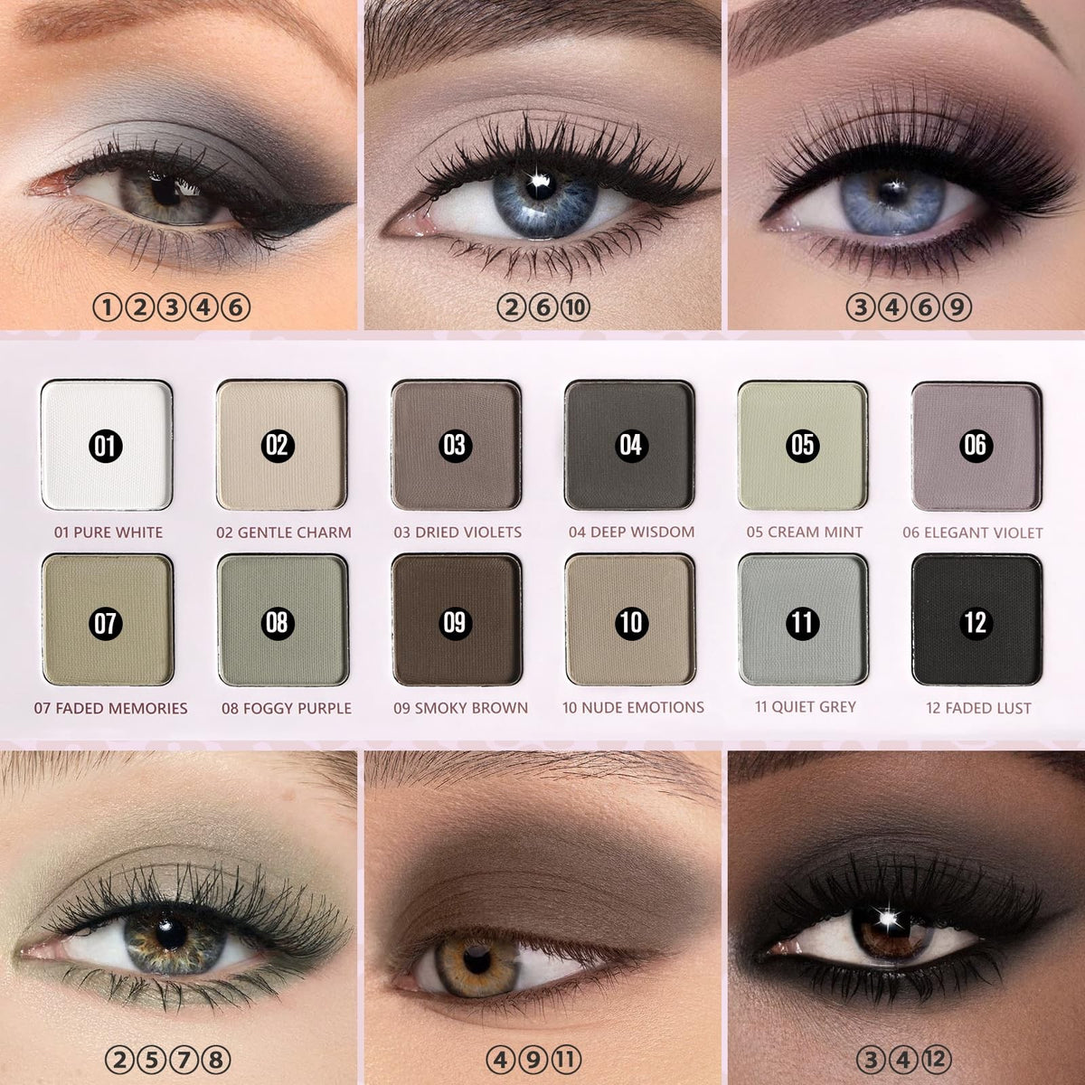 12-Color Matte Eyeshadow Palette for Smoky & Natural Looks - Cool Tones, Long Lasting