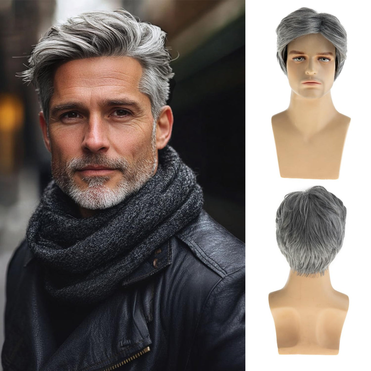 Men's Short Layered Grey Synthetic Wig for Cosplay Halloween Costume